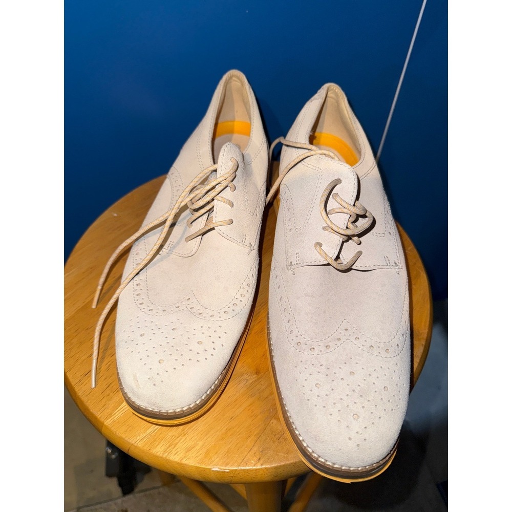 Cole Haan OriginalGrand Wingtip Oxford Beige Suede Yellow Sole Mens 9.5 M